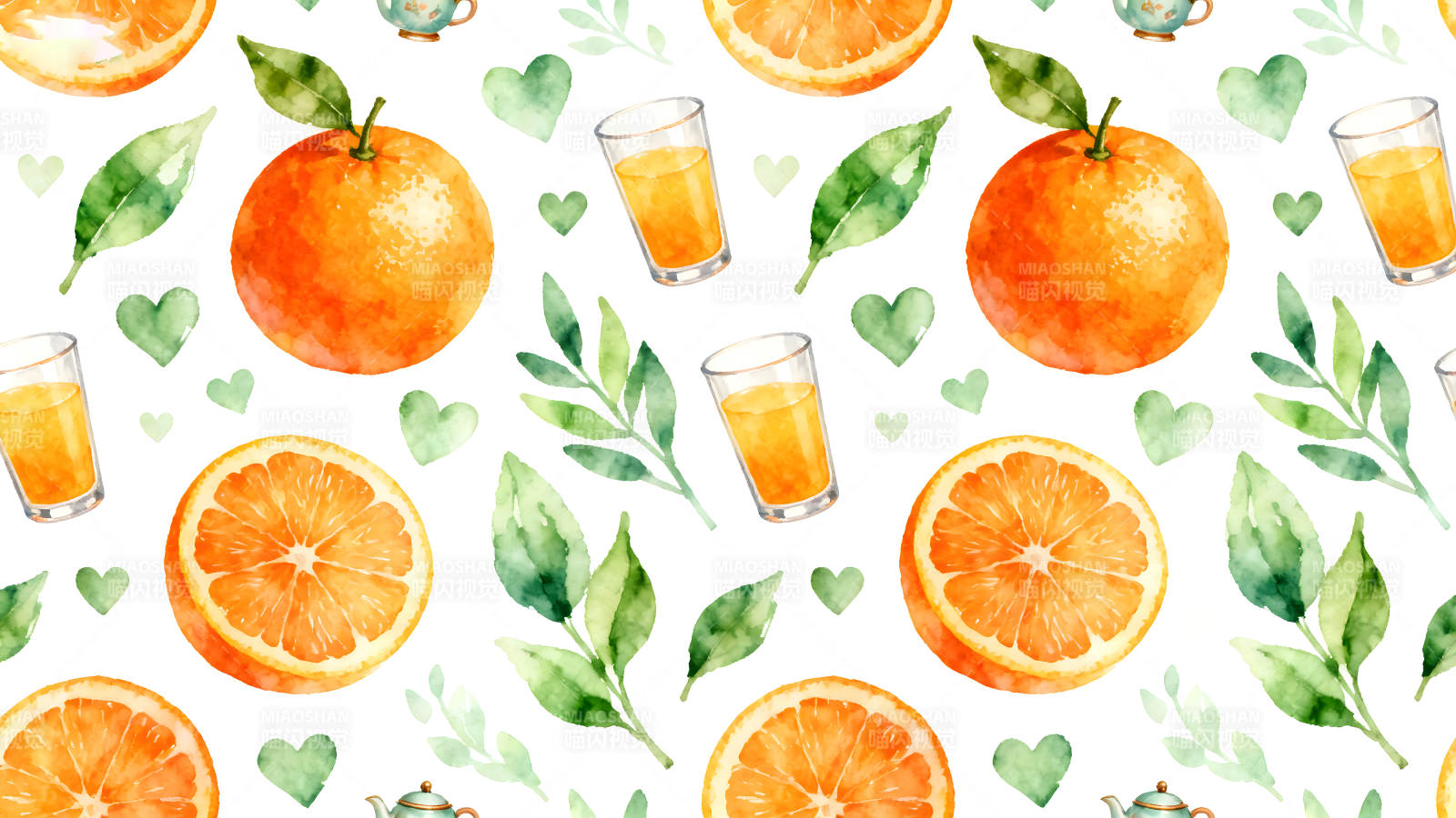 水彩风橘子果汁图案图片