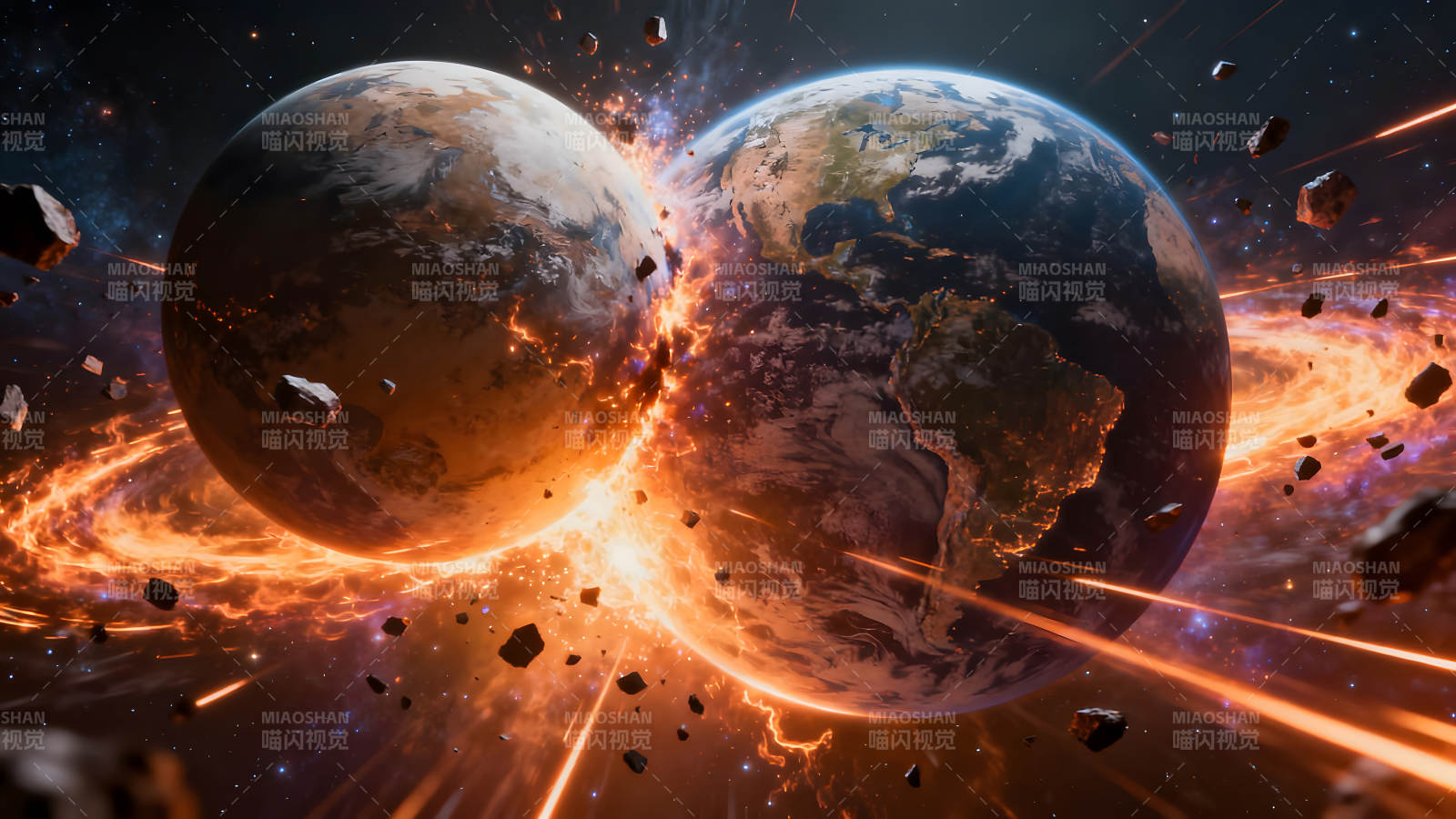 两颗行星碰撞的宇宙奇观图片