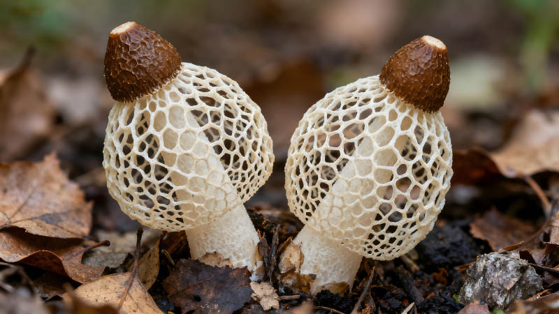 奇异菌类生长于落叶间图片