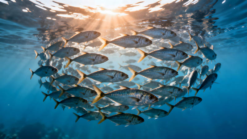 鱼群水中游弋阳光穿透水面图片