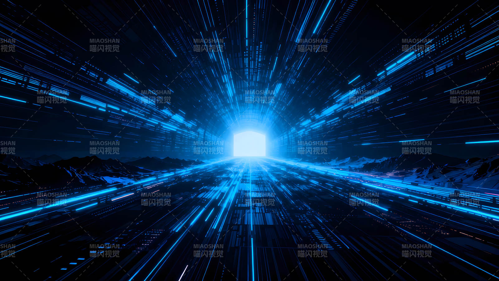蓝色科幻隧道通向光明速度感强烈图片