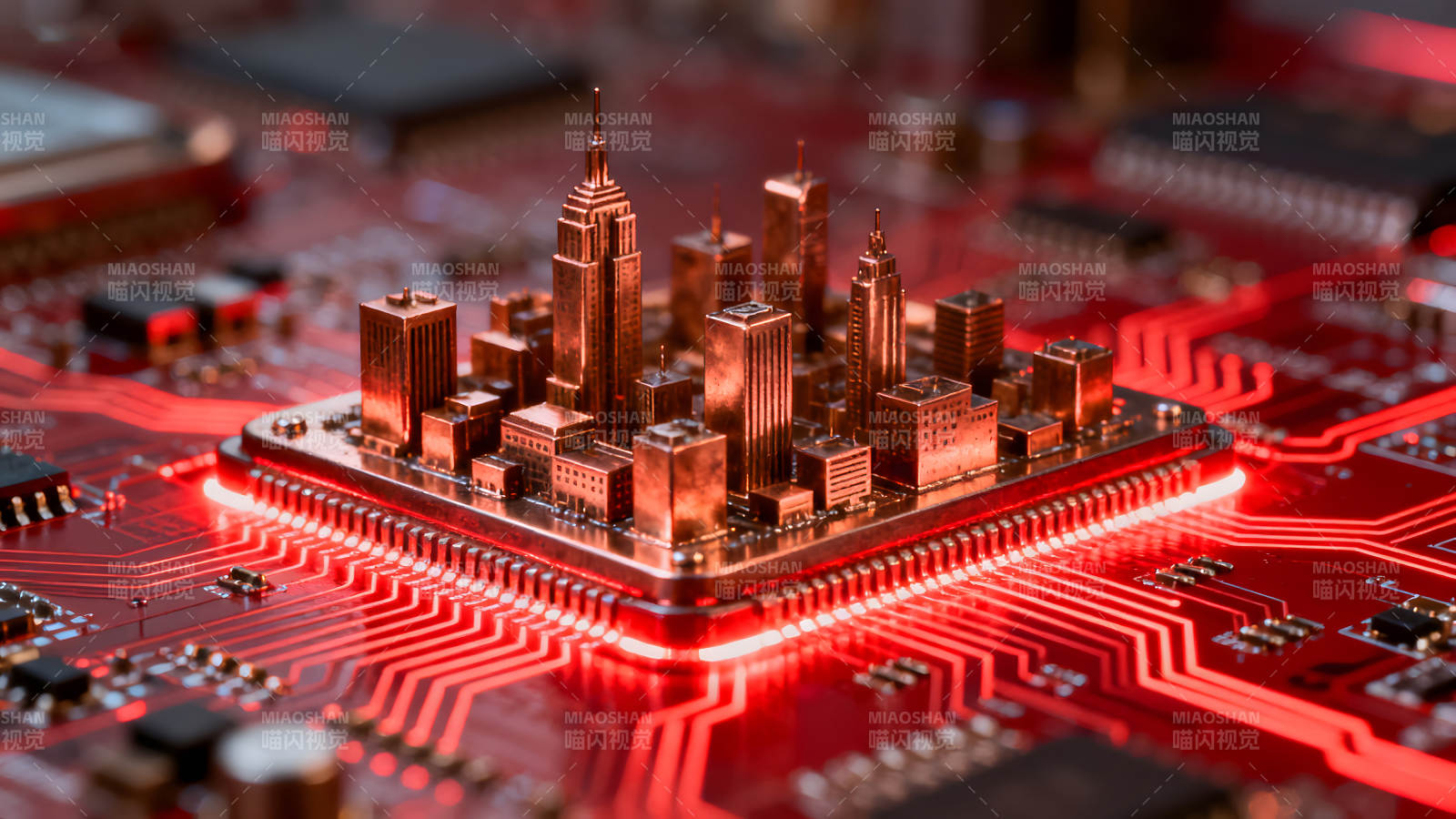 电路板上的微型城市图片