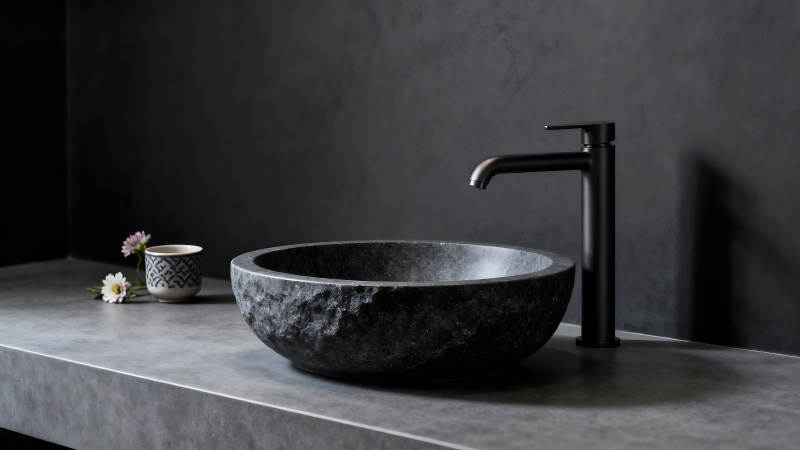黑色浴室洗手盆细节图片
