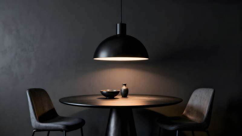 黑色家居灯饰与餐桌图片