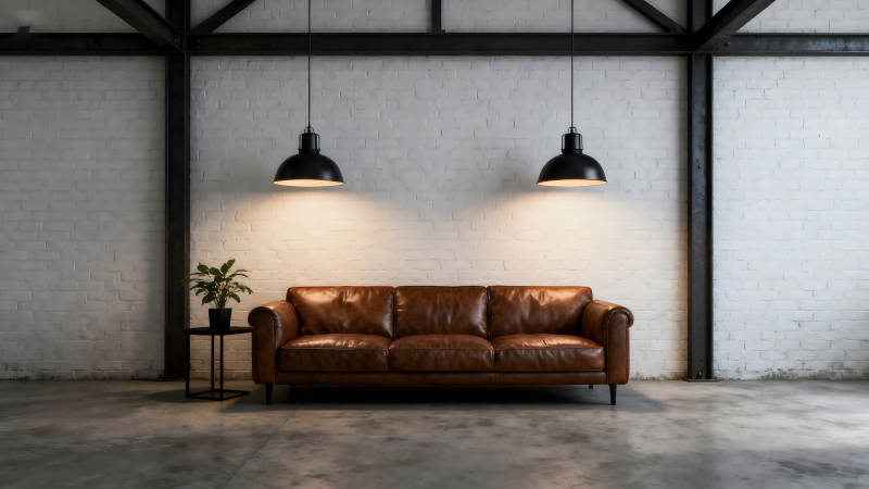 工业风复古沙发搭配壁灯图片
