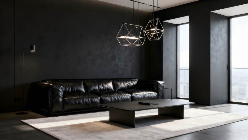 极简主义黑色客厅设计现代简约风格图片
