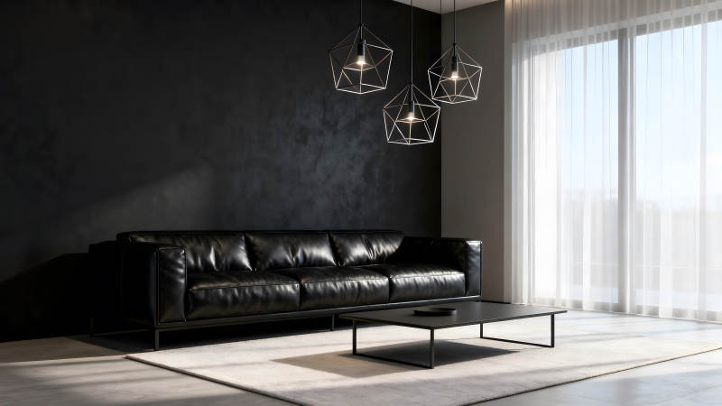 现代简约客厅设计黑色调图片