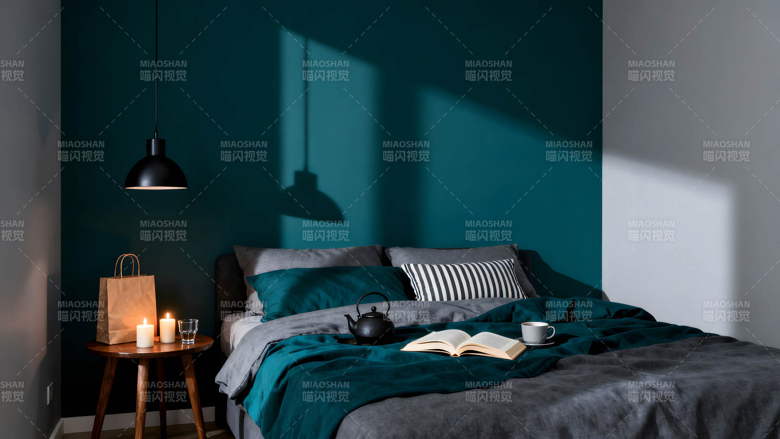 卧室灯光床上用品装饰图片