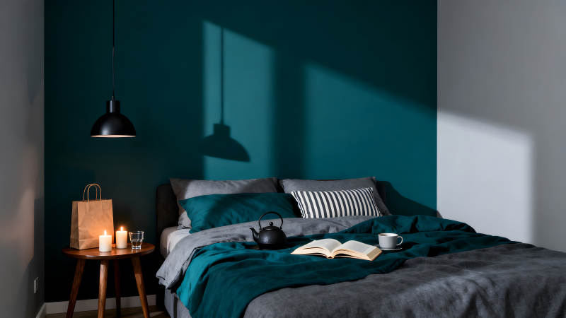 卧室灯光床上用品装饰图片