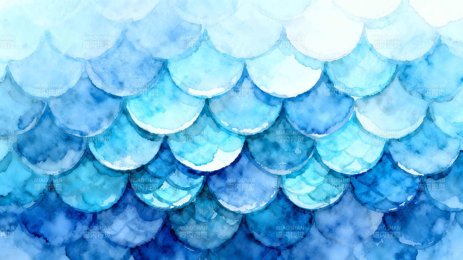 水彩风格鱼鳞纹理蓝色渐变图片