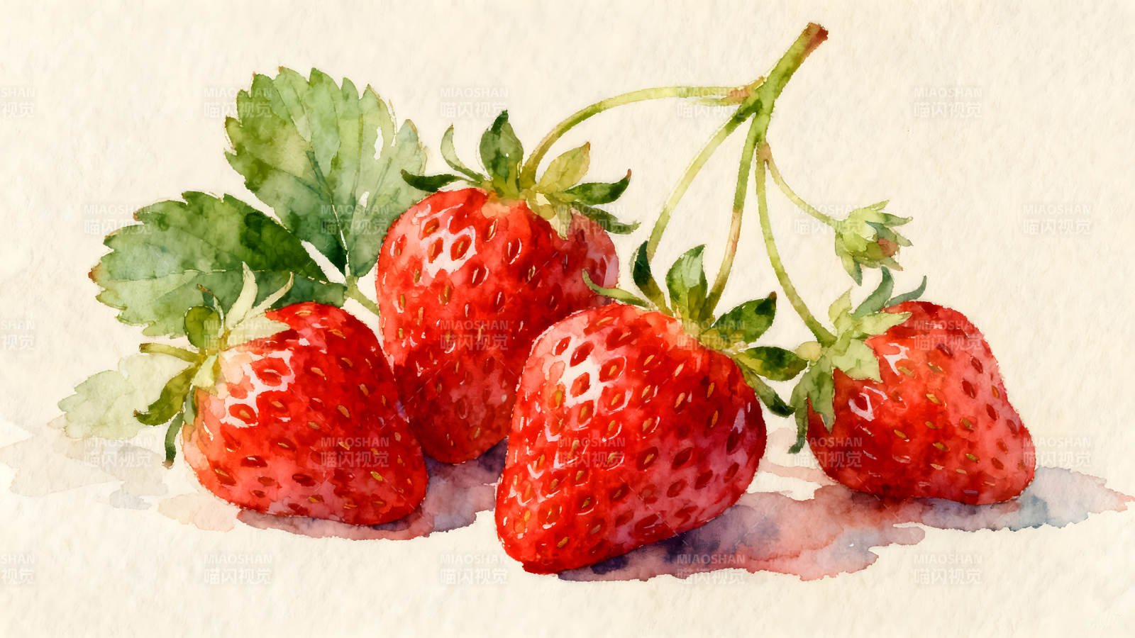 水彩草莓图栩栩如生鲜艳欲滴图片