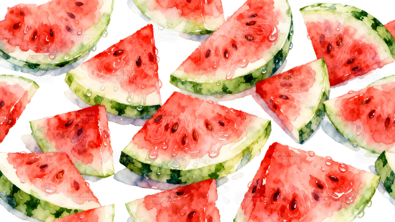 水彩西瓜清凉解暑鲜嫩多汁图片