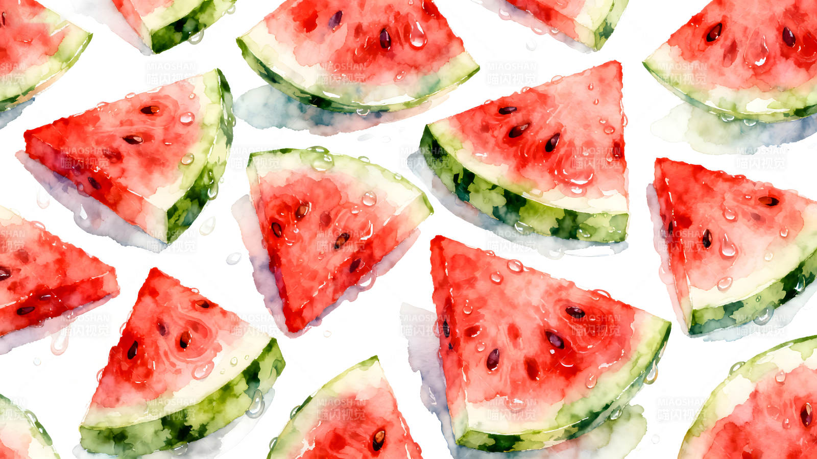 水彩西瓜的清爽夏日图片