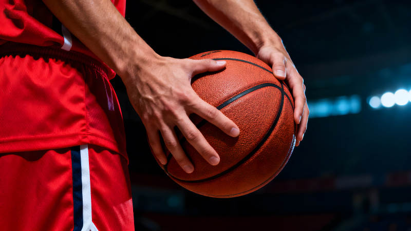 篮球运动员双手持球特写图片