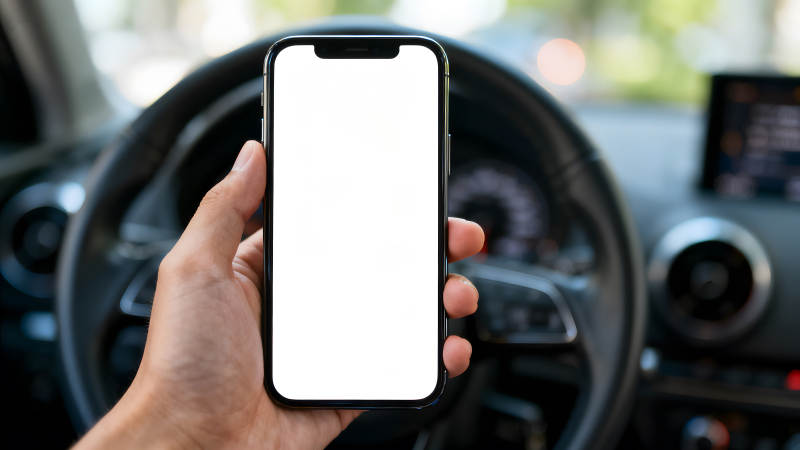 手持手机在车内拍摄场景图片