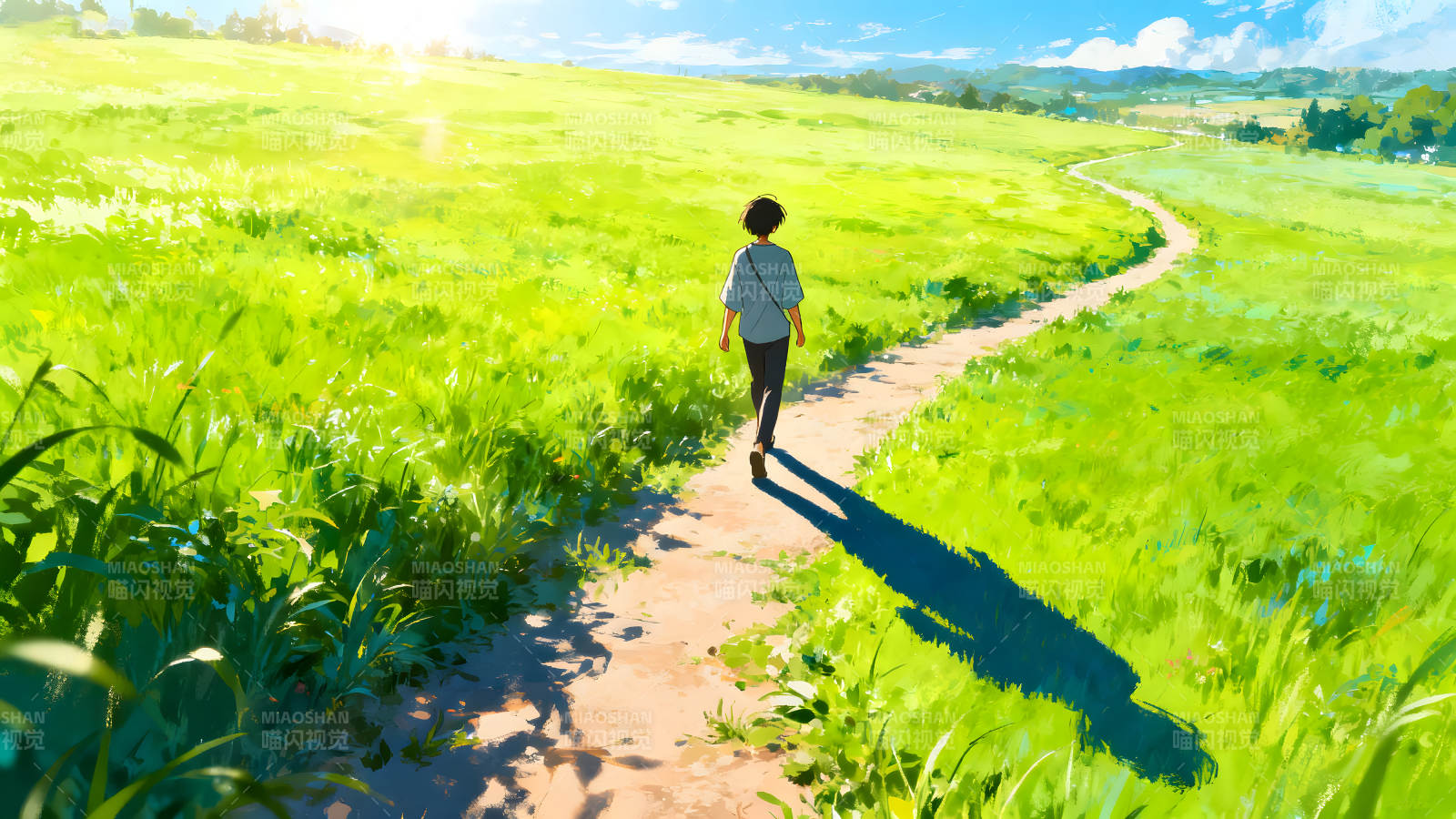 田野小路阳光明媚走向远方图片