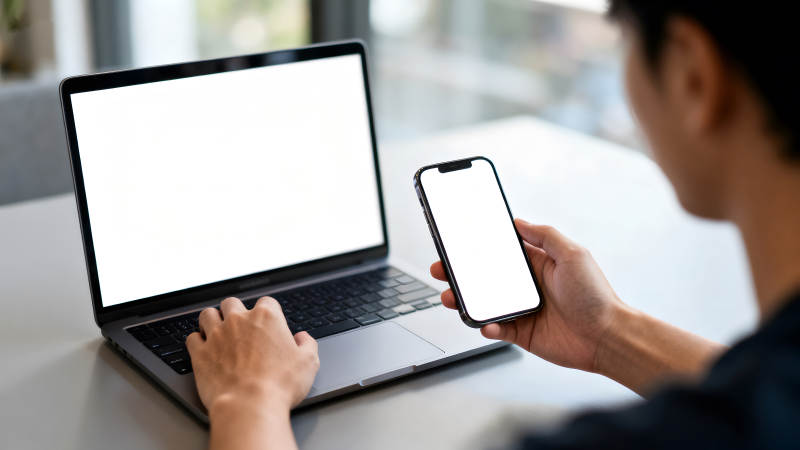 用户使用手机笔记本电脑工作图片