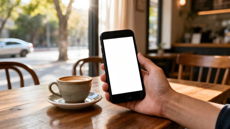 咖啡厅内手持手机图片