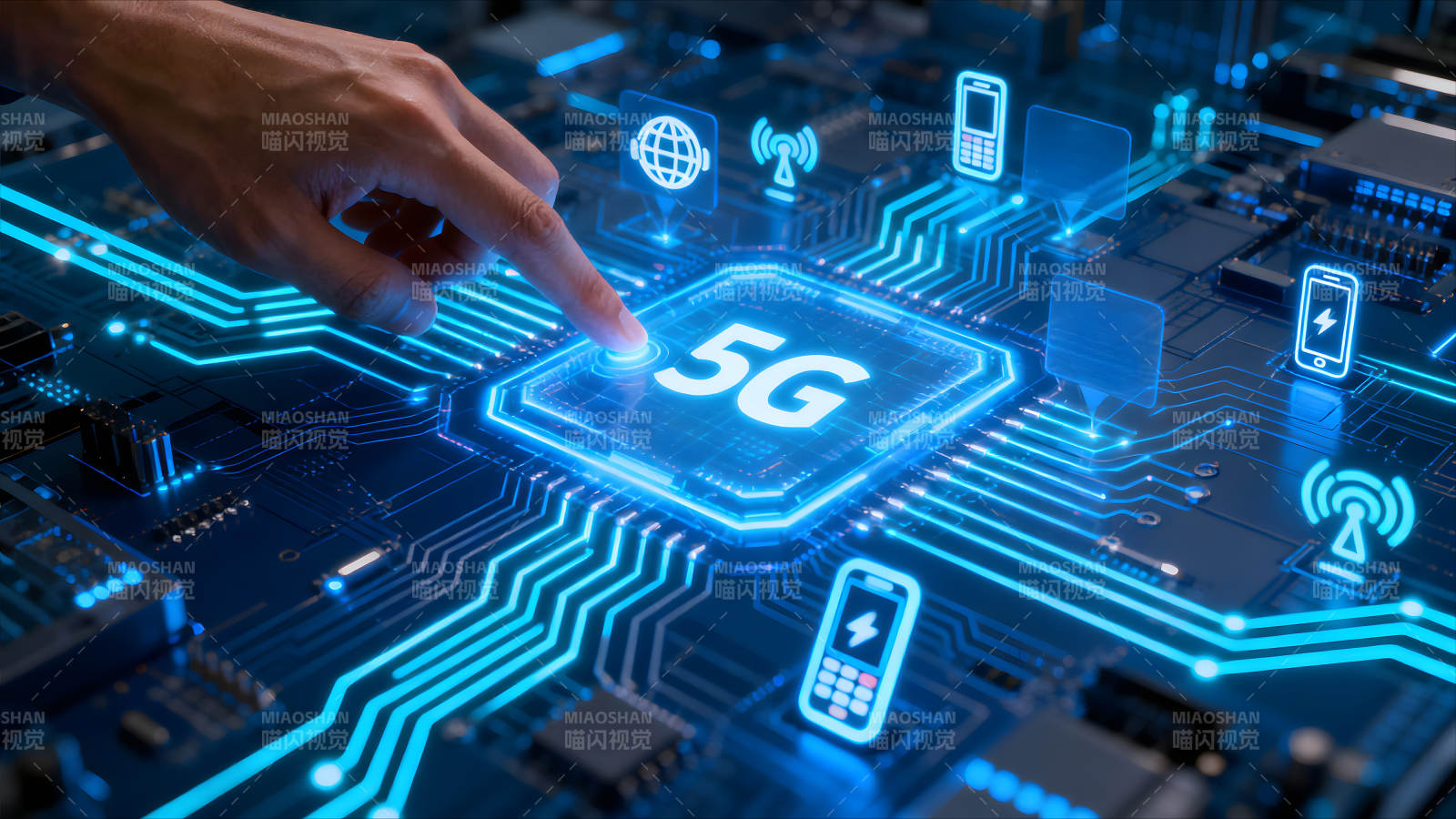 5G科技电路板和手势互动图片