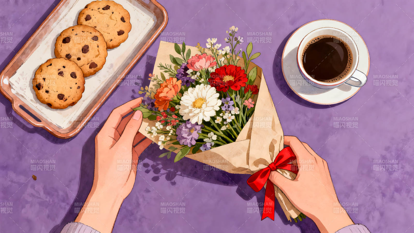 温馨的早餐与鲜花图片