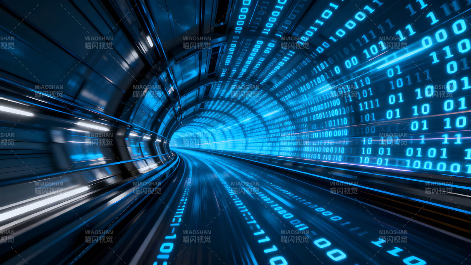 数据隧道数字流动蓝色光芒图片