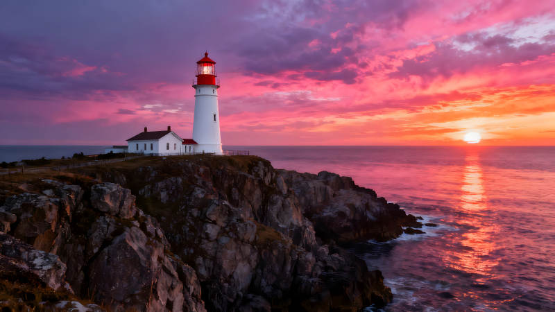 灯塔日落海景壮丽景色令人心醉图片