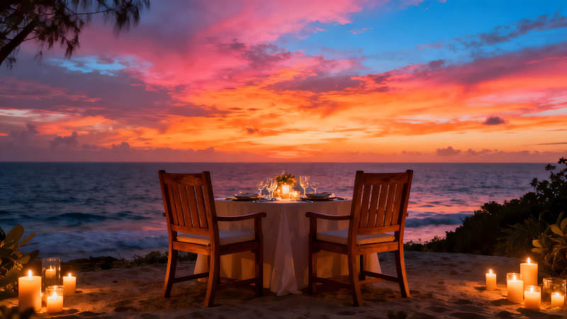 海边烛光晚餐浪漫时刻图片