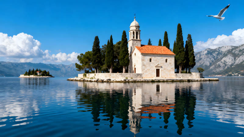 海中教堂风景优美图片