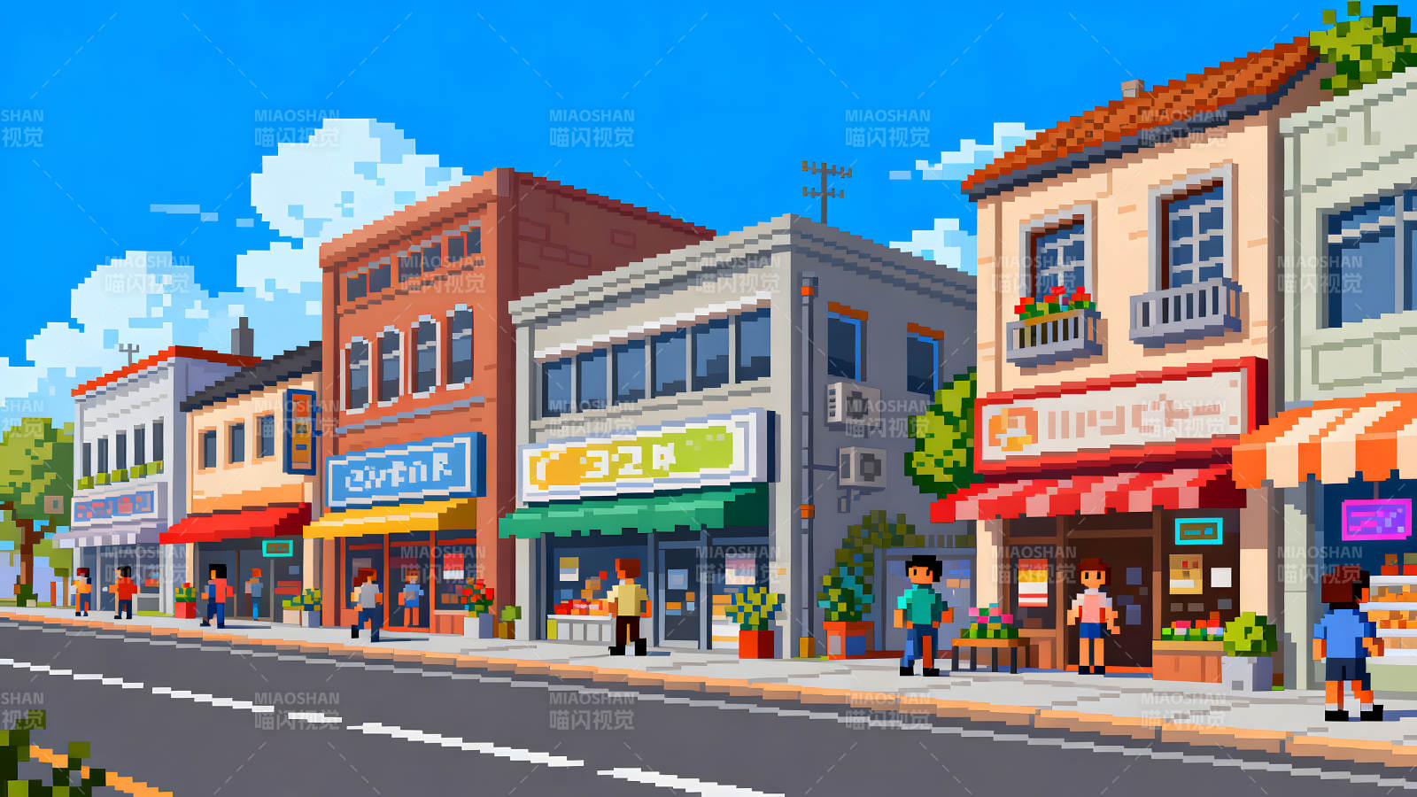 像素风格的街道景观建筑图片