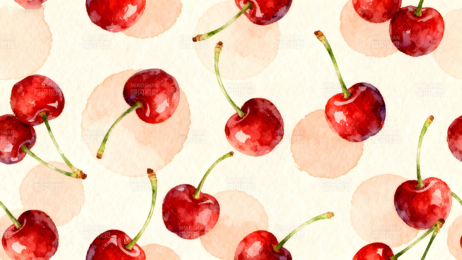 水彩樱桃图案清新可爱图片