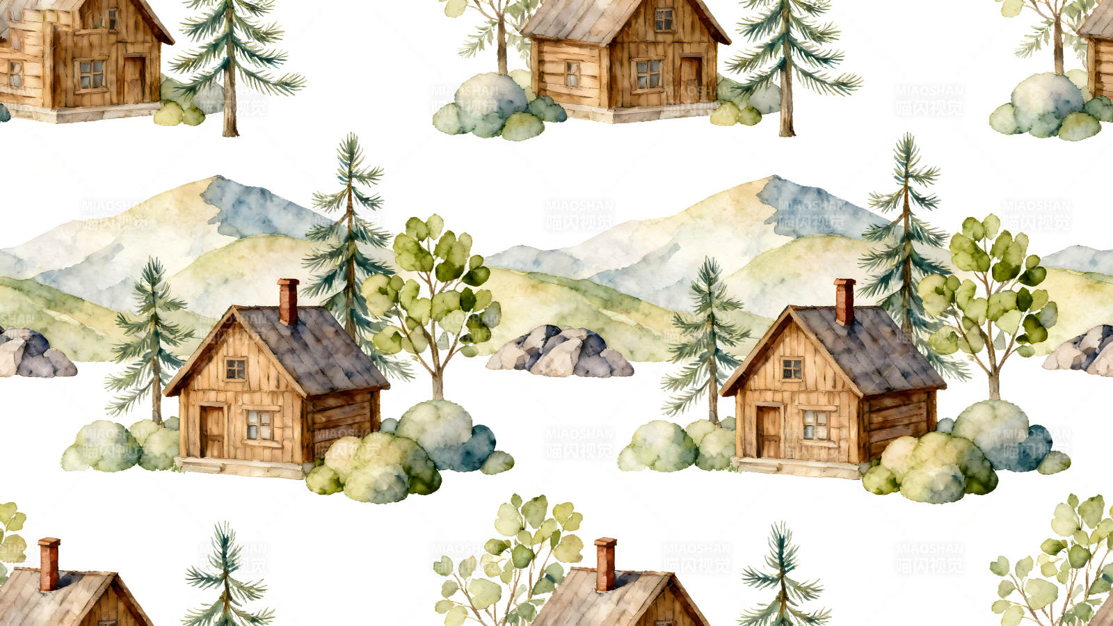 山间小屋森林图案图片