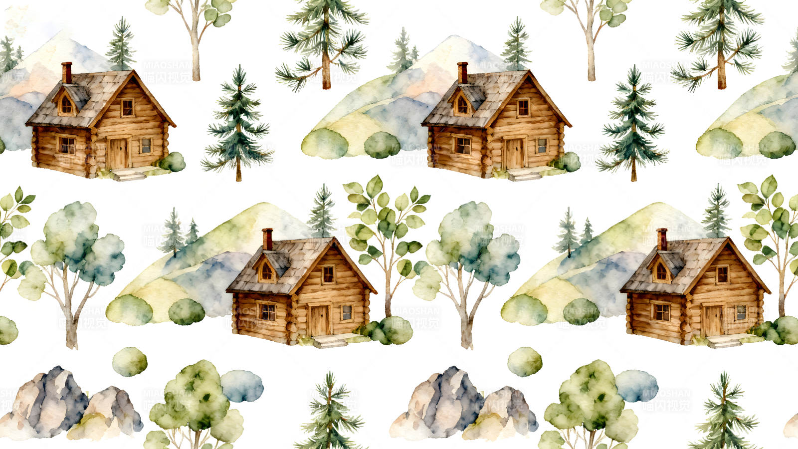 水彩乡村风光图案图片