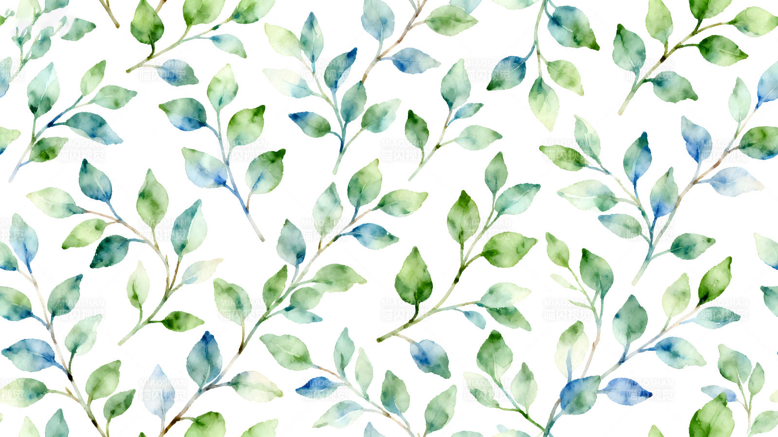 水彩叶片图案绿色和蓝色的叶子图片