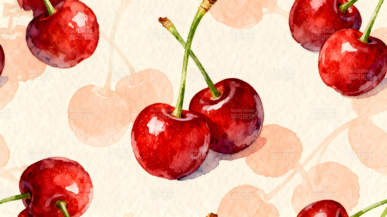 水彩樱桃图案背景图片