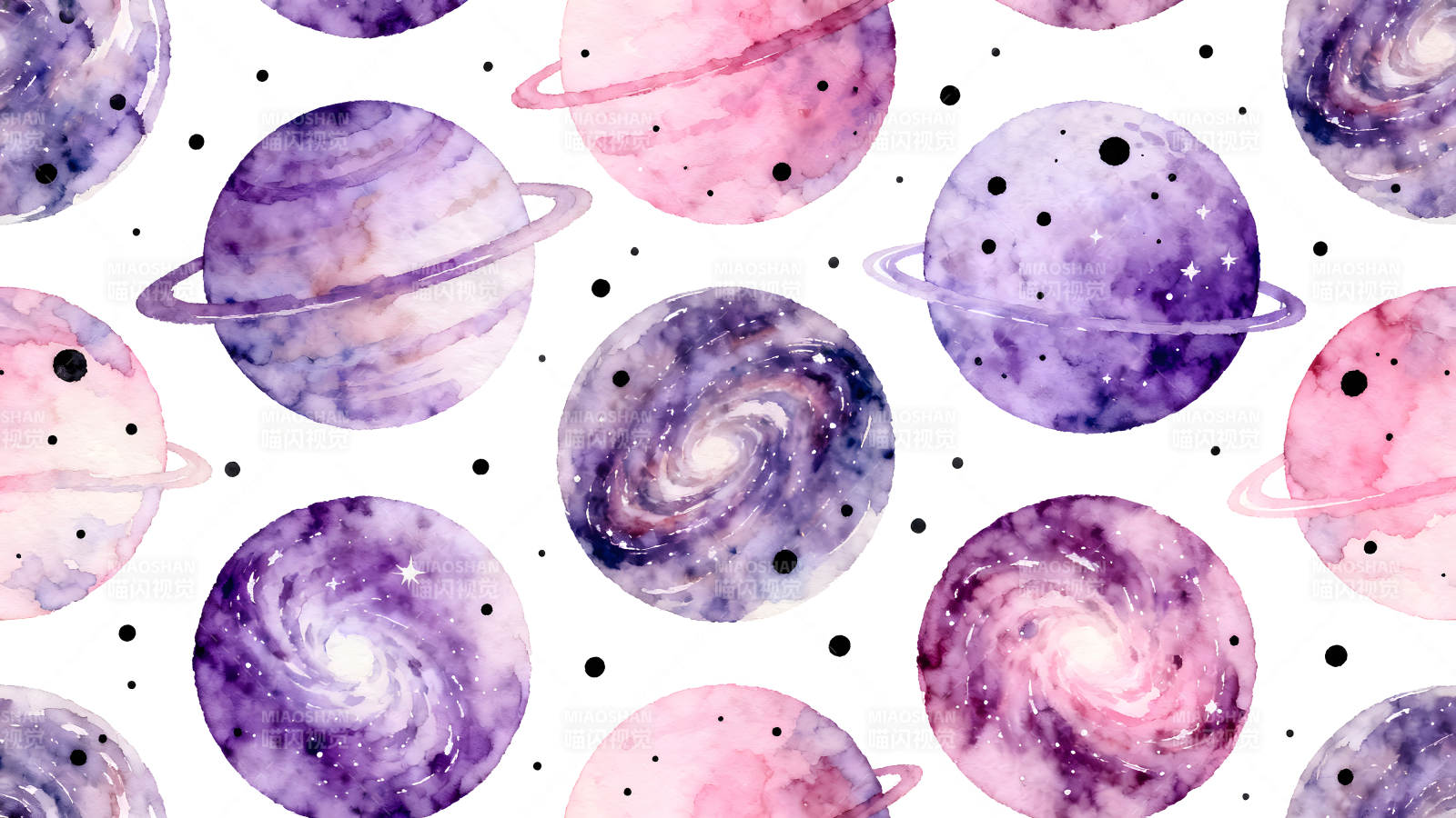 水彩星系星球宇宙图案背景图片