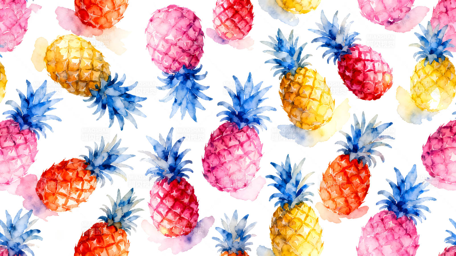 水彩风格的菠萝图案图片