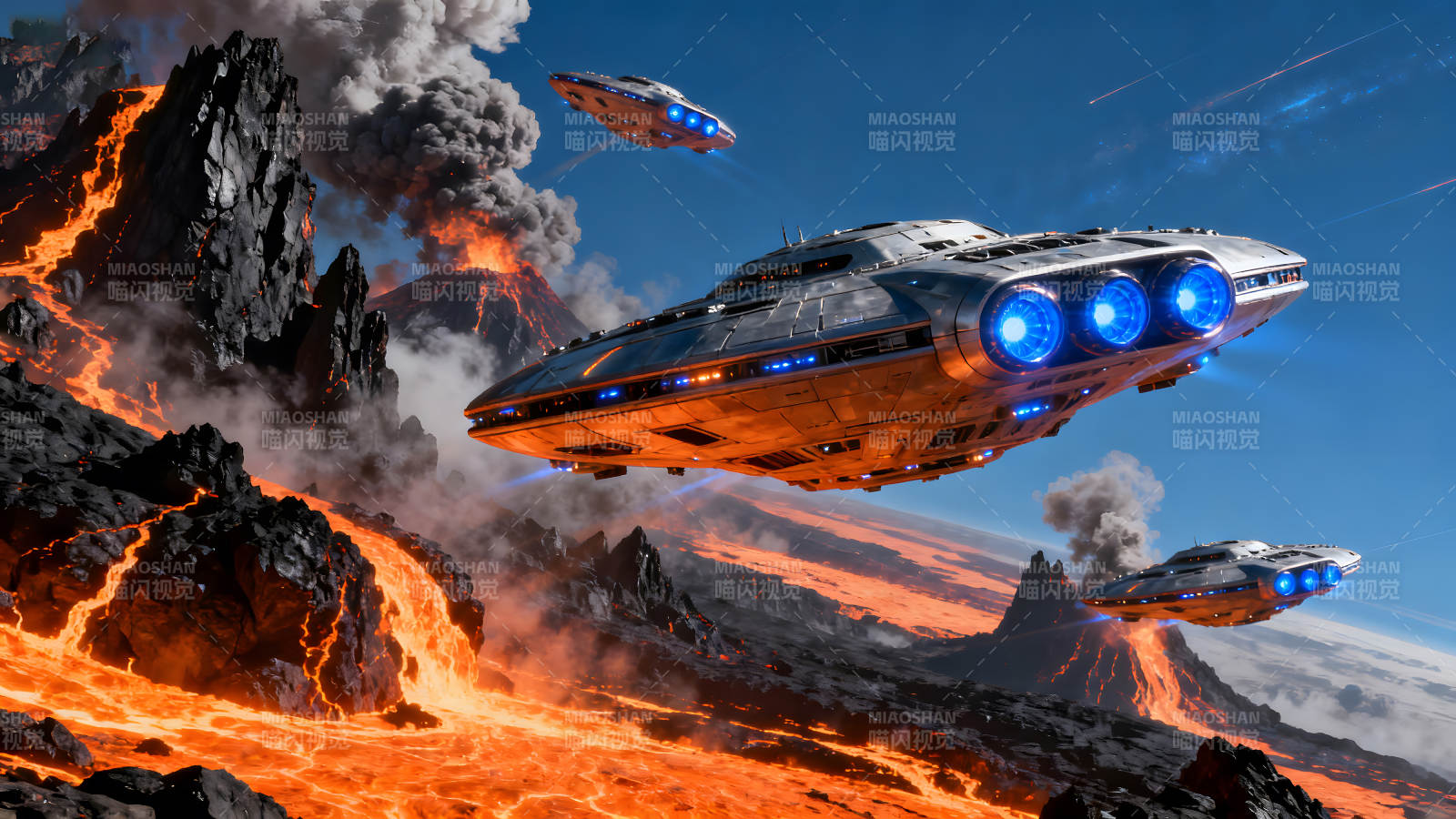 星际飞船火山地貌探险图片