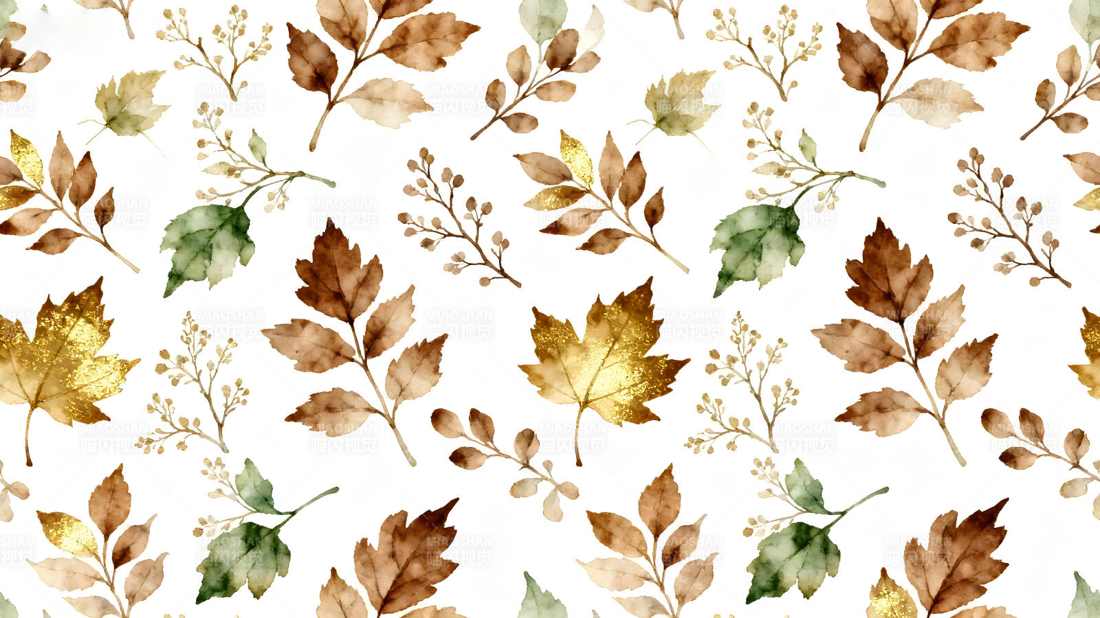 秋日落叶水彩图案温暖的秋天景色图片