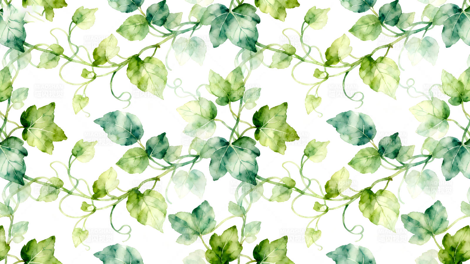 水彩绘制的常春藤叶子无缝图案图片