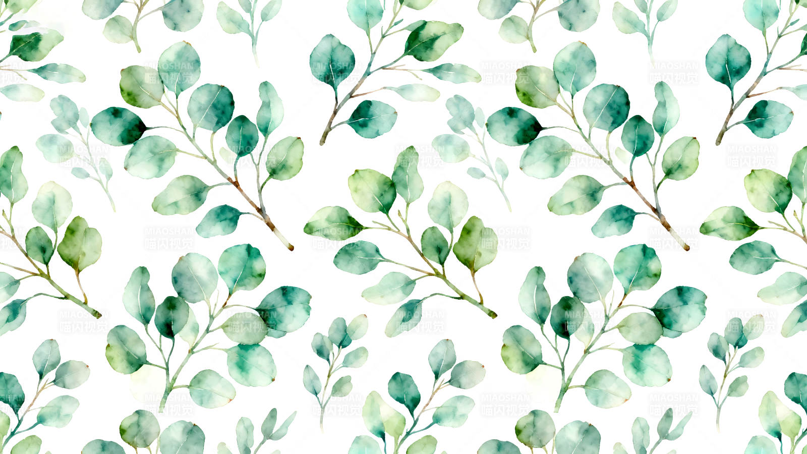 水彩桉树叶无缝背景图片