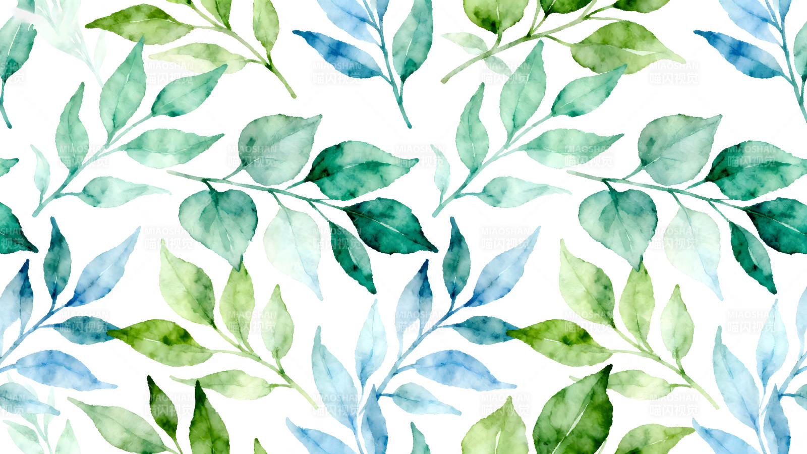 水彩手绘叶子装饰的白色背景图片