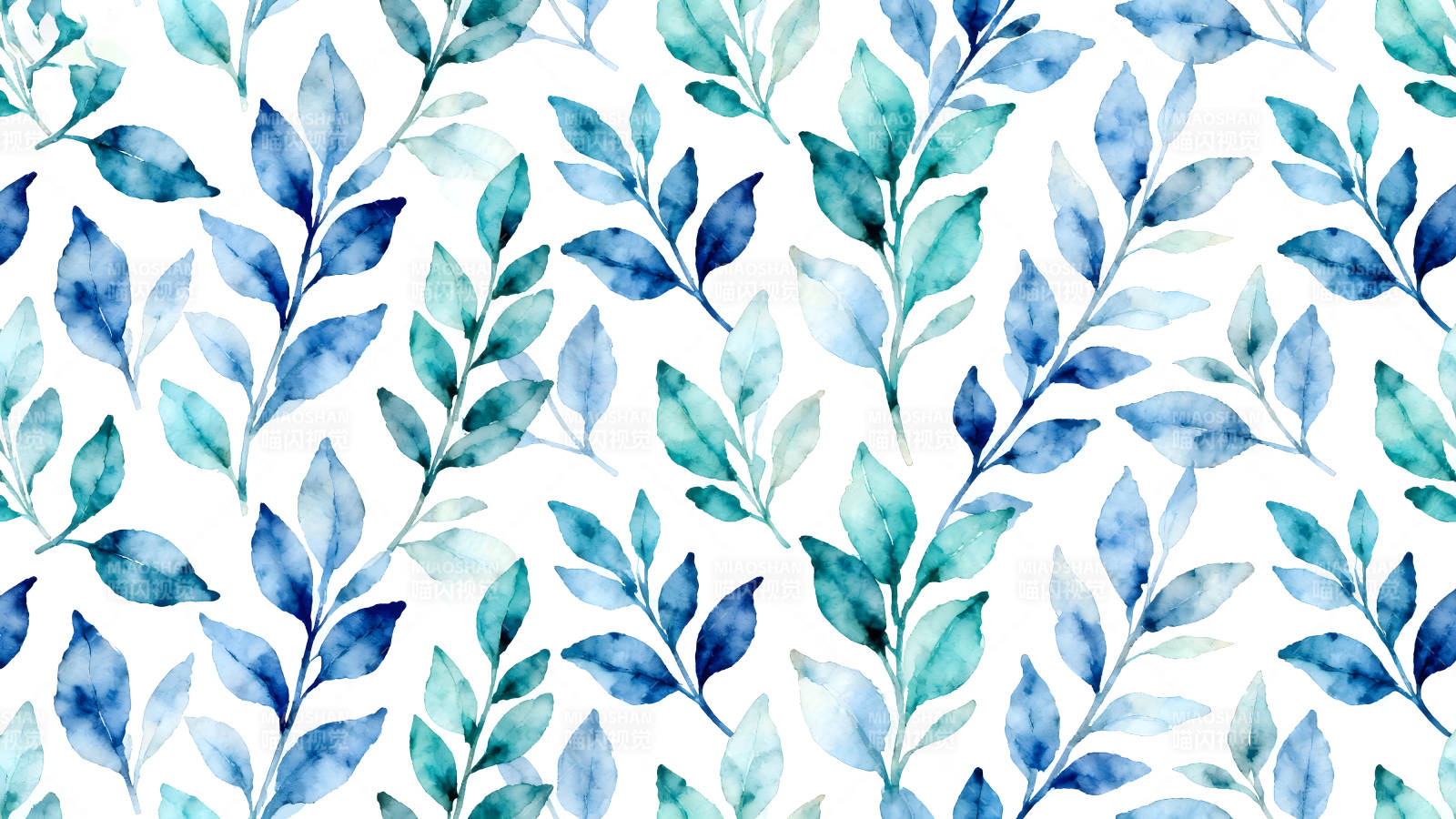 水彩蓝色叶子图案图片