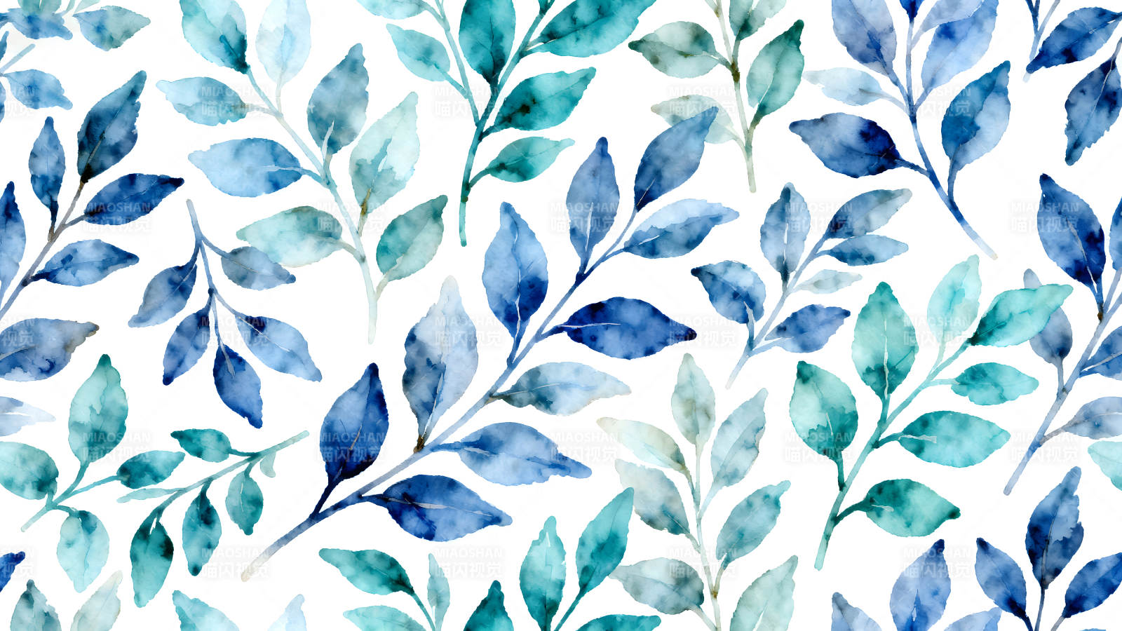 水彩蓝绿色叶子图案图片