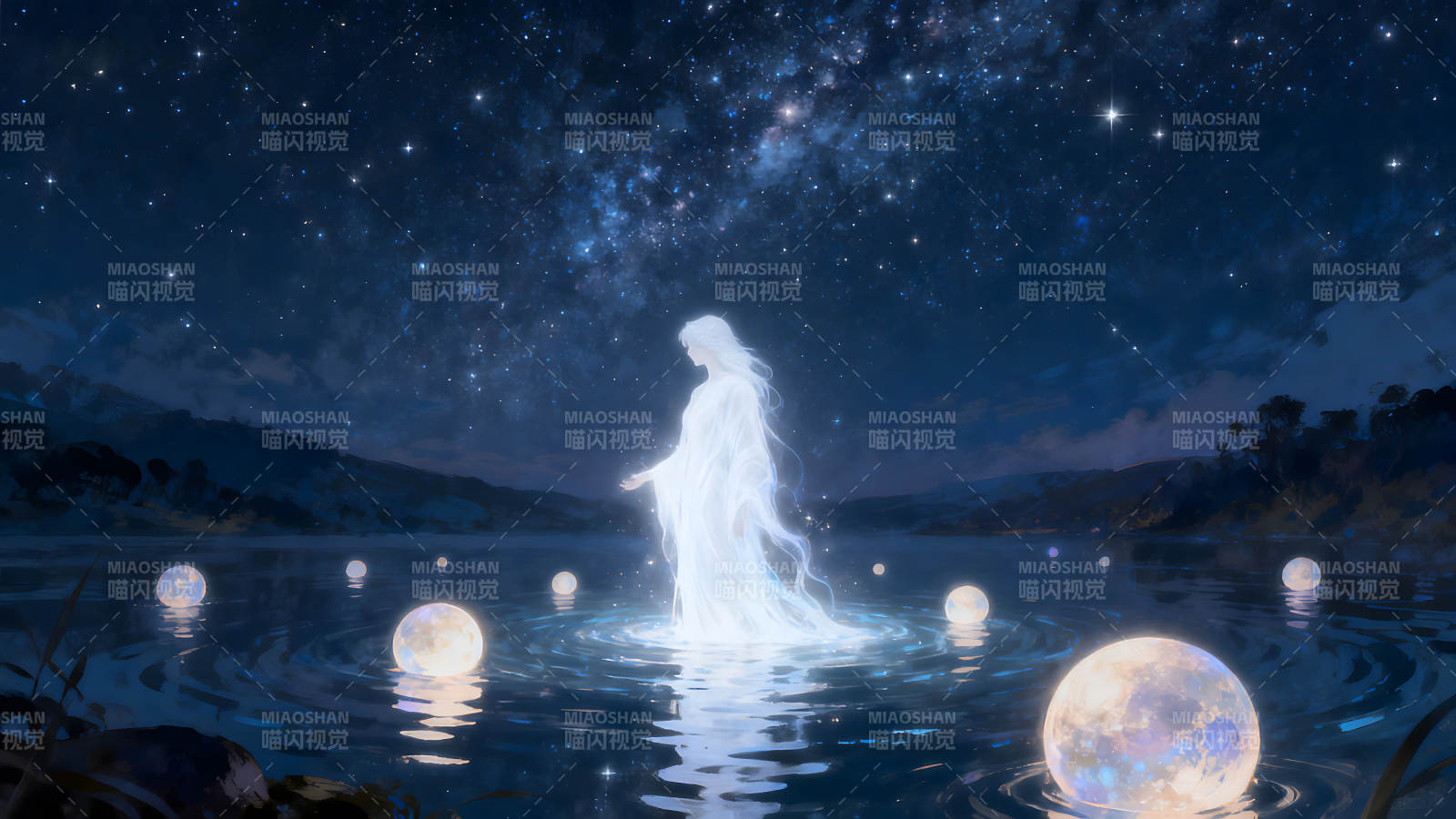 星空下的精灵与月亮图片