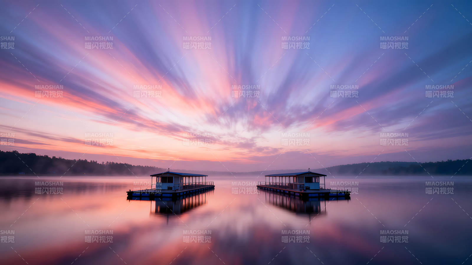 湖泊晨曦景色优美倒影对称图片