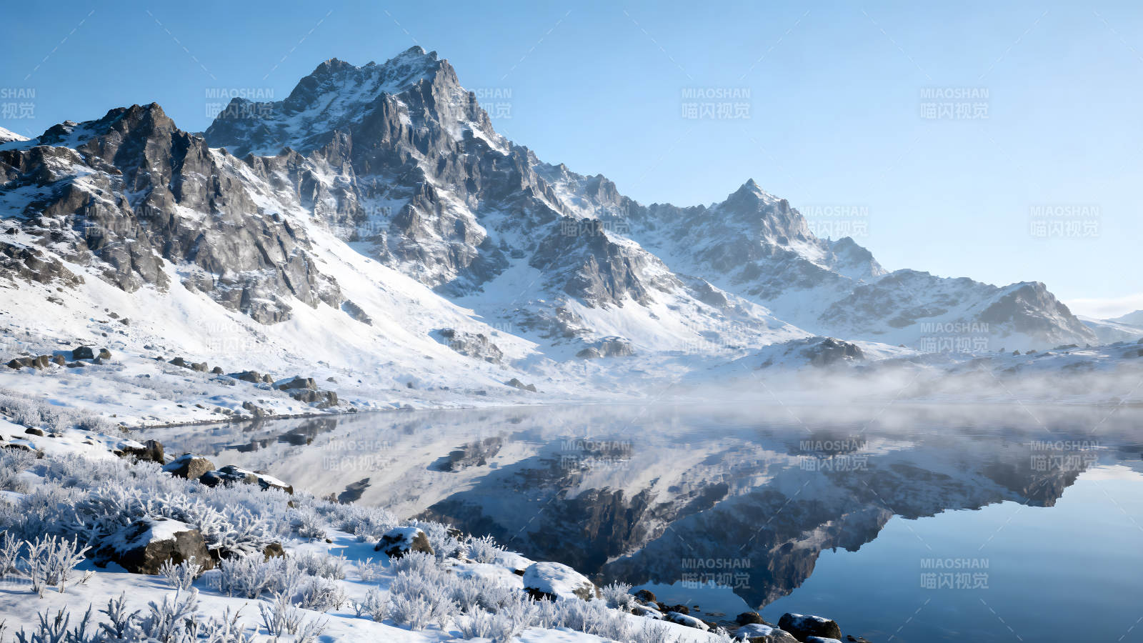 雪山湖泊景色壮丽山水倒影如画图片