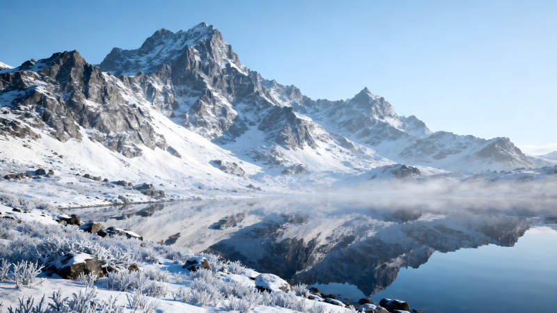 雪山湖泊景色壮丽山水倒影如画图片