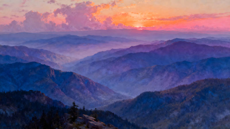 山峦夕照下的壮丽景色图片