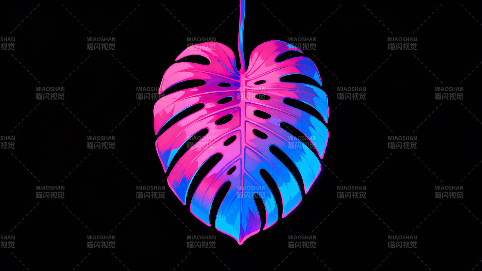 霓虹灯叶子在黑色背景下图片