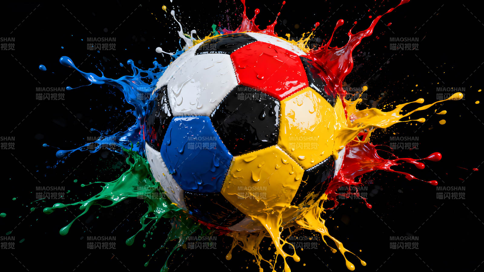 足球彩色喷溅黑背景图片